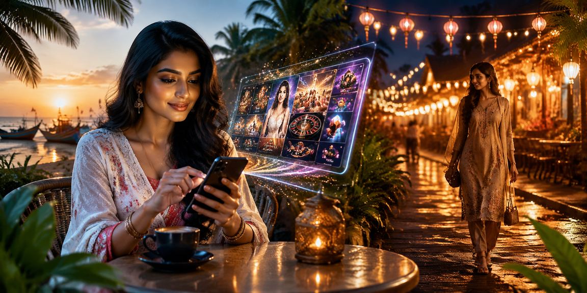 A player using 4966 Mobile Casino at a night market in Cox's Bazar